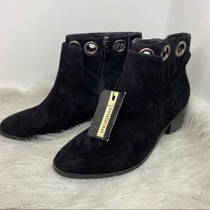 NWT European Black Suede Booties Silver Detail